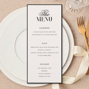 Menu Mariage Élégant Noir et Ivoire à l'Ancienne
