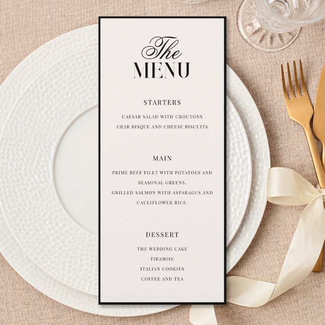 Menu Mariage Élégant Noir et Ivoire à l'Ancienne (Créateur téléchargé)