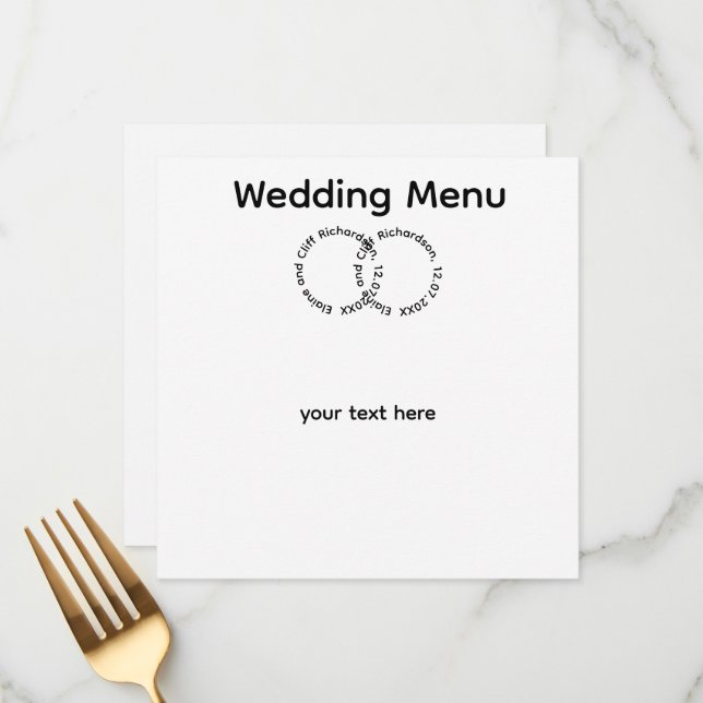 Menu Mariage élégant, Noms,  (Devant/Arrière en situation)