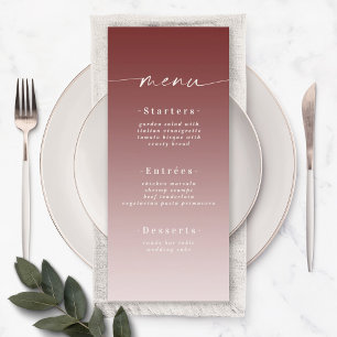 Menu Mariage Élégant Ombre Cinnamon Rouge & Rose Poudré