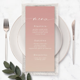 Menu Mariage Élégant Ombre Rose Poussiéreuse Rose & Cha