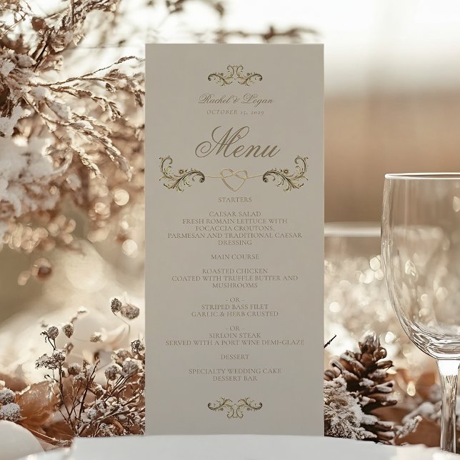 Menu Mariage Élégant Or Baroque Vintage (Créateur téléchargé)