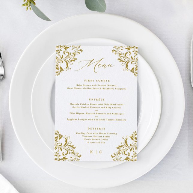 Menu Mariage Élégant Or Vintage Classique (Créateur téléchargé)