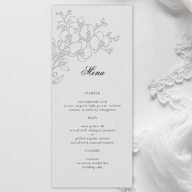 Menu Mariage Élégant Orchidée Ivoire Formel Traditionne (orchid wedding menu formal modern classic traditional black tie parents hosted ivory)