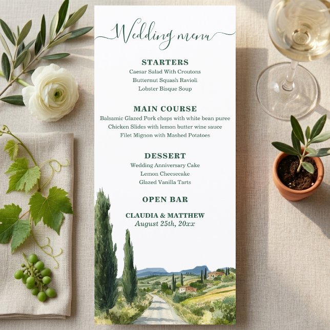 Menu Mariage Élégant Paysage Italien (Créateur téléchargé)