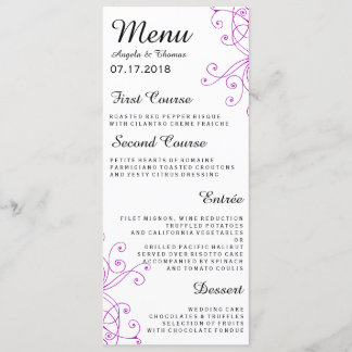 Menu Mariage Elegant Purple Swirls