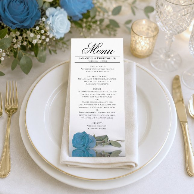 Menu Mariage Élégant Reflets de Rose Bleu Turquoise (Créateur téléchargé)