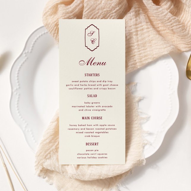 Menu Mariage Élégant Rétro à Carreaux Bourgogne (Créateur téléchargé)
