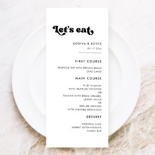Menu Mariage élégant rétro noir et blanc Let's eat
