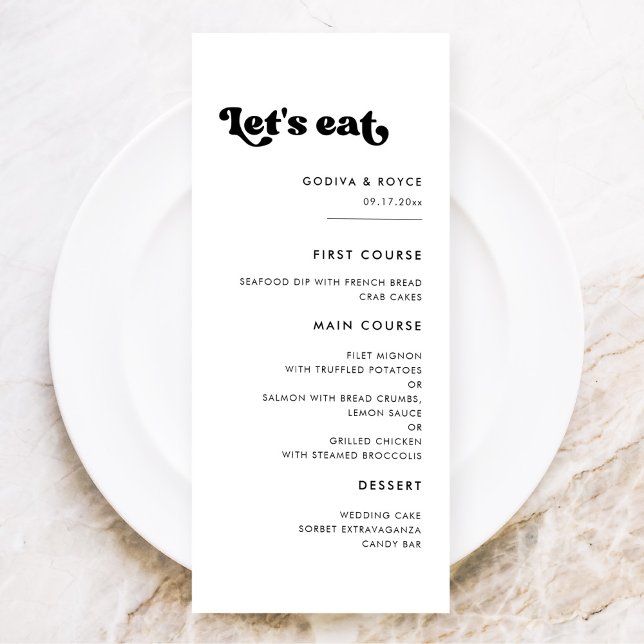 Menu Mariage élégant rétro noir et blanc Let's eat (Créateur téléchargé)
