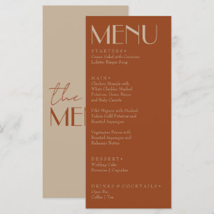 Menu Mariage élégant rétro orange brûlé or vieil argent