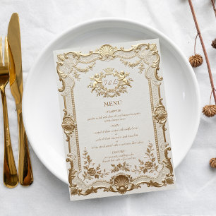 Menu Mariage Élégant Rococo Luxueux Broderie Anglaise
