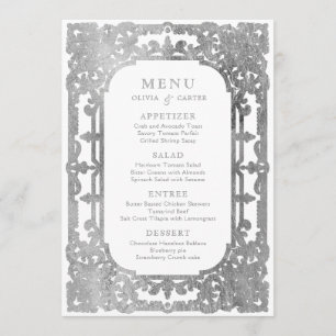 Menu Mariage élégant romantique orné d'argent
