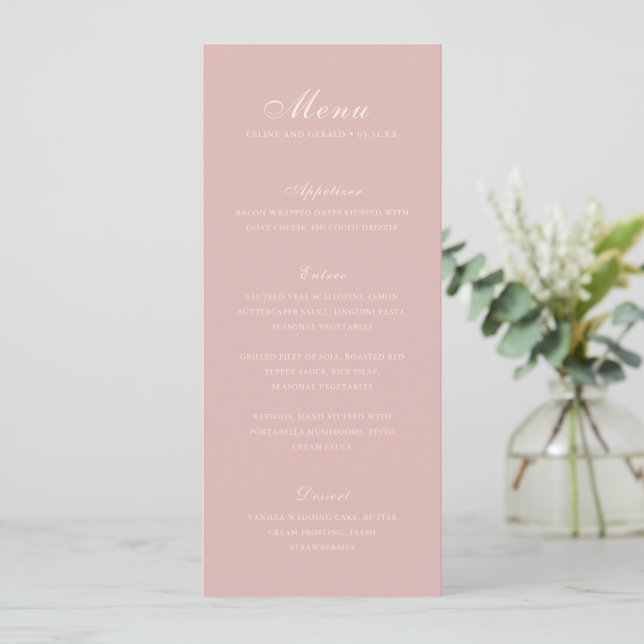 Menu Mariage Élégant Rose Classique (Debout devant)