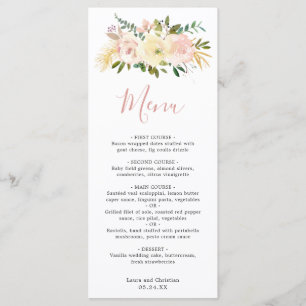 Menu Mariage Élégant Rose Pâle Floral