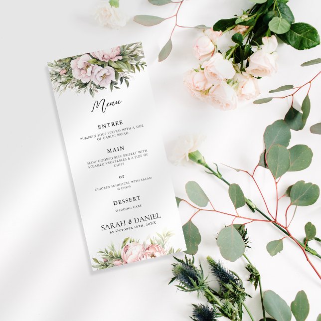 Menu Mariage élégant rose Pêche Florale (Créateur téléchargé)