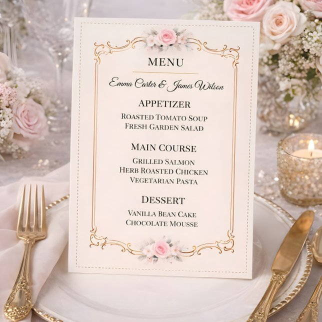 Menu Mariage Élégant Rose Rococo (Menu card for the rococo collection mockup
)