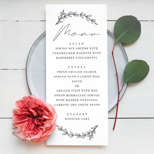 Menu Mariage élégant simple avec écriture botanique flo (Créateur téléchargé)