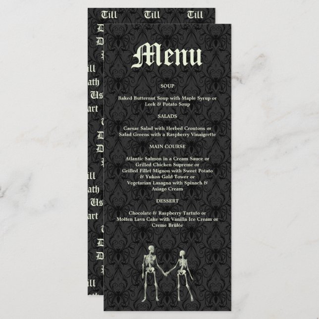 Menu Mariage Elégant Skeletons (Devant / Derrière)