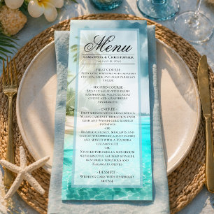 Menu Mariage élégant sur la plage tropicale aquarelle C