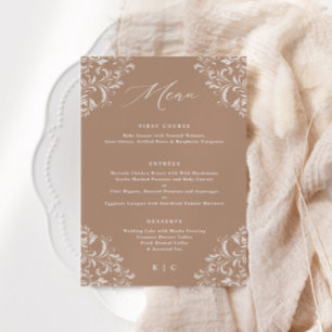 Menu Mariage Élégant Taupe Beige Tan Classique