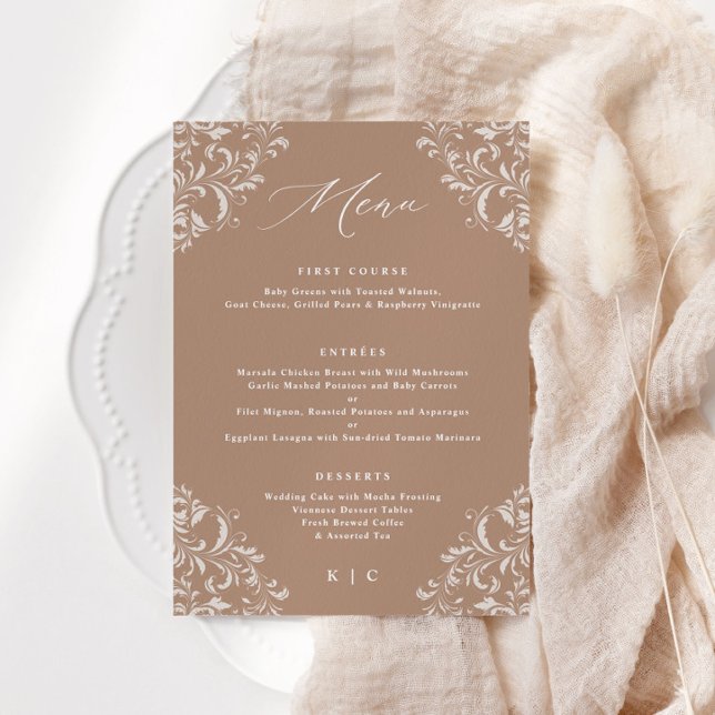 Menu Mariage Élégant Taupe Beige Tan Classique (Créateur téléchargé)