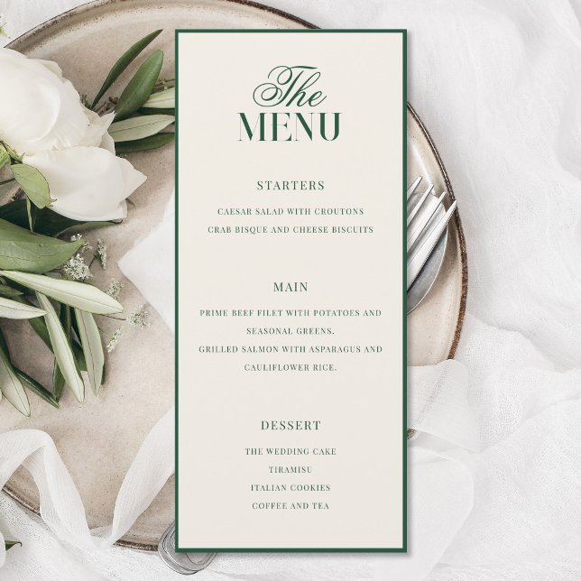 Menu Mariage Élégant Vert Ancienne Fortune (Créateur téléchargé)