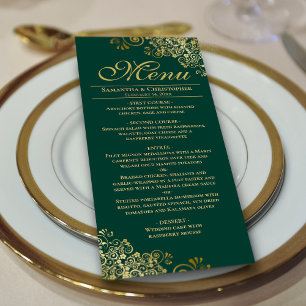Menu Mariage élégant vert émeraude et or