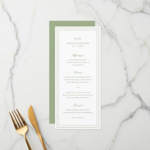 Menu Mariage Élégant Vert Sauge Classique