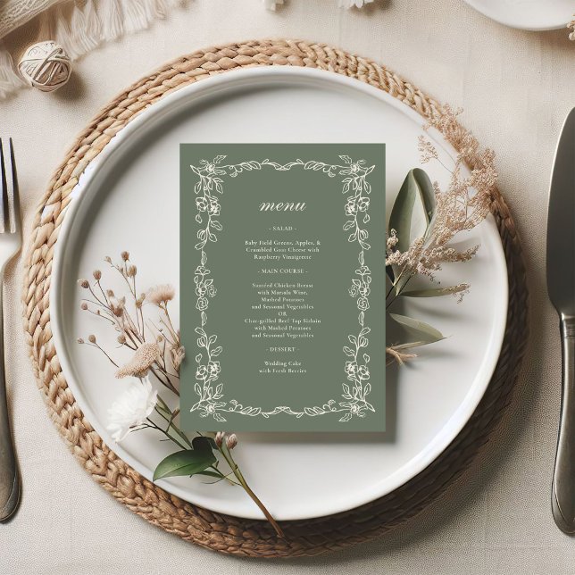 Menu Mariage élégant victorien vert sauge (Créateur téléchargé)