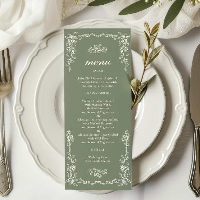 Menu Mariage élégant victorien vert sauge (Créateur téléchargé)