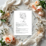 Menu Mariage élégant vintage<br><div class="desc">Cet élégant menu de mariage vintage présente une illustration florale détaillée en noir et blanc et une typographie classique de style calligraphie. Parfait pour les mariages intemporels,  ce menu ajoute sophistication et charme à votre journée spéciale. Entièrement personnalisable avec les détails de votre menu.</div>