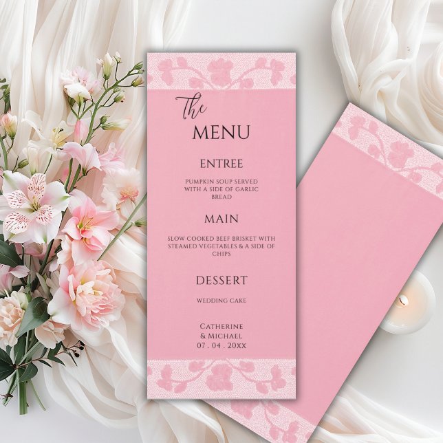 Menu Mariage Élégant Vintage Dentelle Rose (Créateur téléchargé)