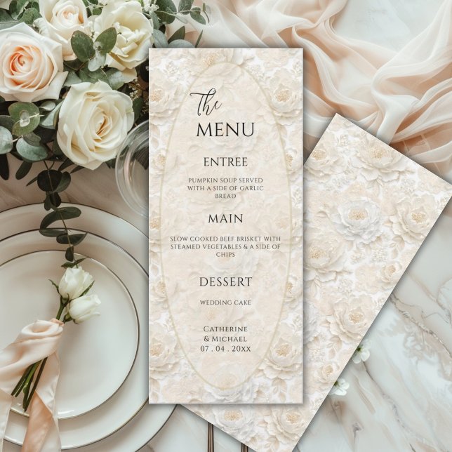 Menu Mariage Élégant Vintage Fleur Blanche (Créateur téléchargé)
