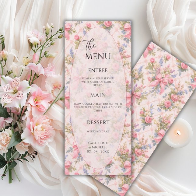Menu Mariage Élégant Vintage Fleur Rose (Créateur téléchargé)