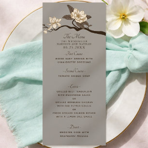 Menu Mariage Élégant Vintage Magnolia Gris