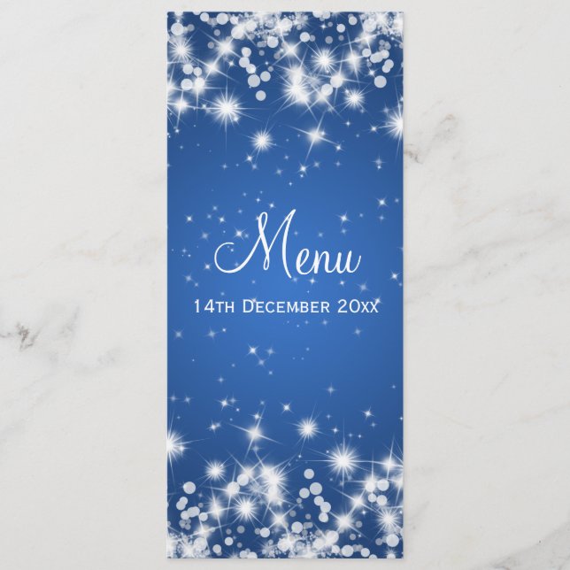 Menu Mariage élégant Winter Sparkle Blue (Devant)