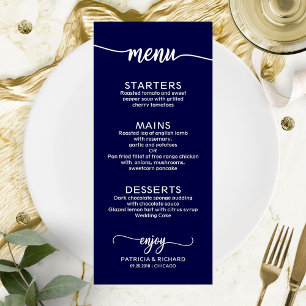 Menu mariage Elégante Calligraphie Marine Bleu