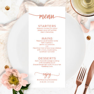 Menu mariage Élégante calligraphie or Rose