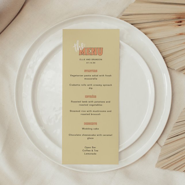 Menu Mariage ELLIE Rétro Moderne & Gras Beige (Créateur téléchargé)