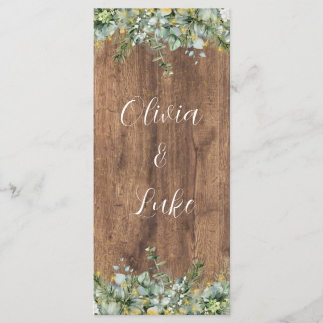 Menu Mariage en Bois Floral Blanc et Eucalyptus Or Rust (Devant)