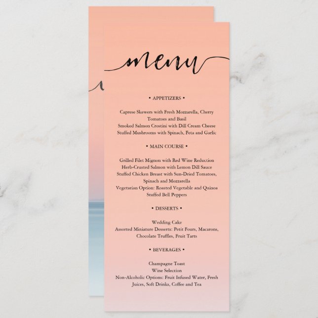 Menu Mariage en bord de mer sous le soleil couchant (Devant / Derrière)