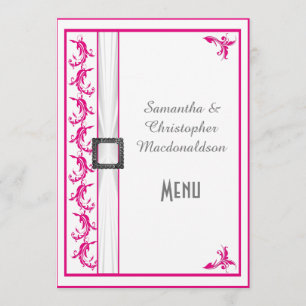 Menu mariage en dentelle blanche rose fuchsia