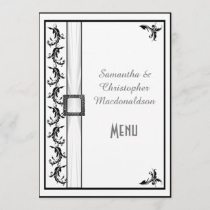 Menu mariage en dentelle noir et blanc