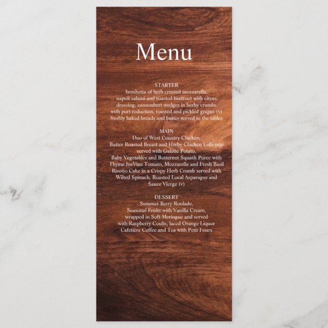 Menu Mariage en Grain de Bois de Grange Rustique (Devant)