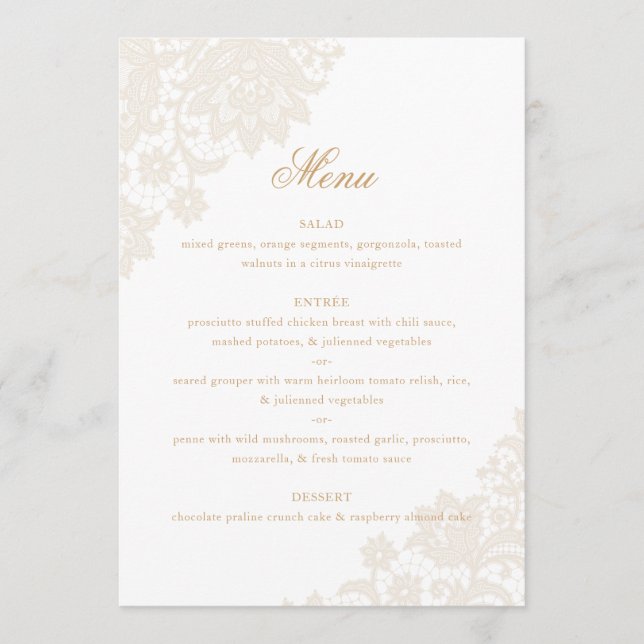 Menu Mariage en ivoire et en or du coin dentelle délica (Devant)