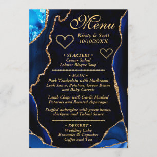 Menu Mariage en marbre de Parties scintillant bleu et o