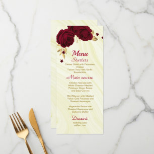 Menu mariage en marbre fleuri or bordeaux