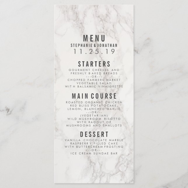 Menu Mariage en marbre moderne et élégant (Devant)