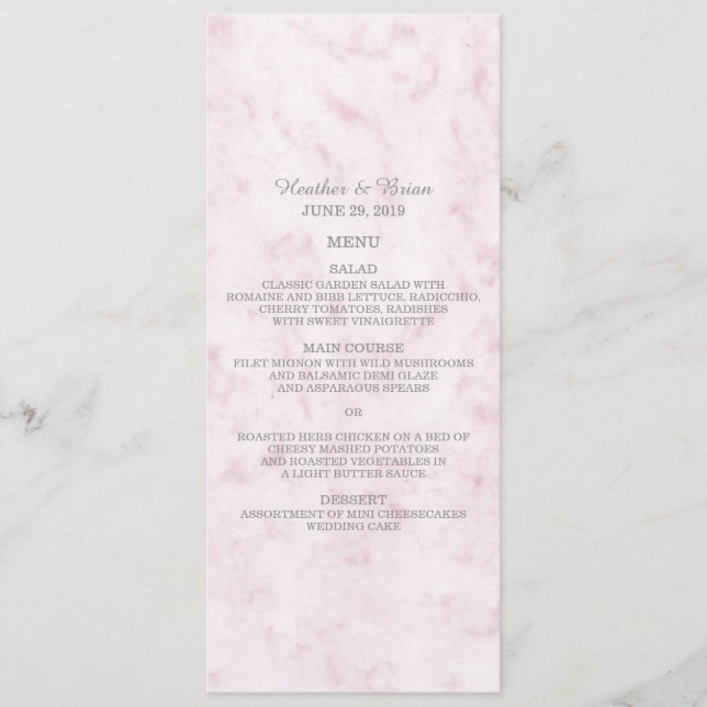 Menu Mariage en marbre rose vif (Devant)